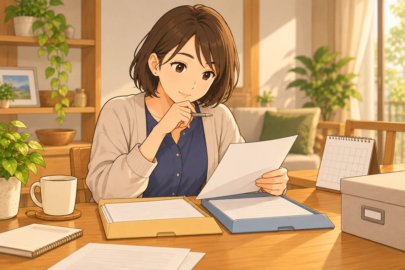 美緒が近く使うお金と老後のためのお金を、ノートで分けて考える
