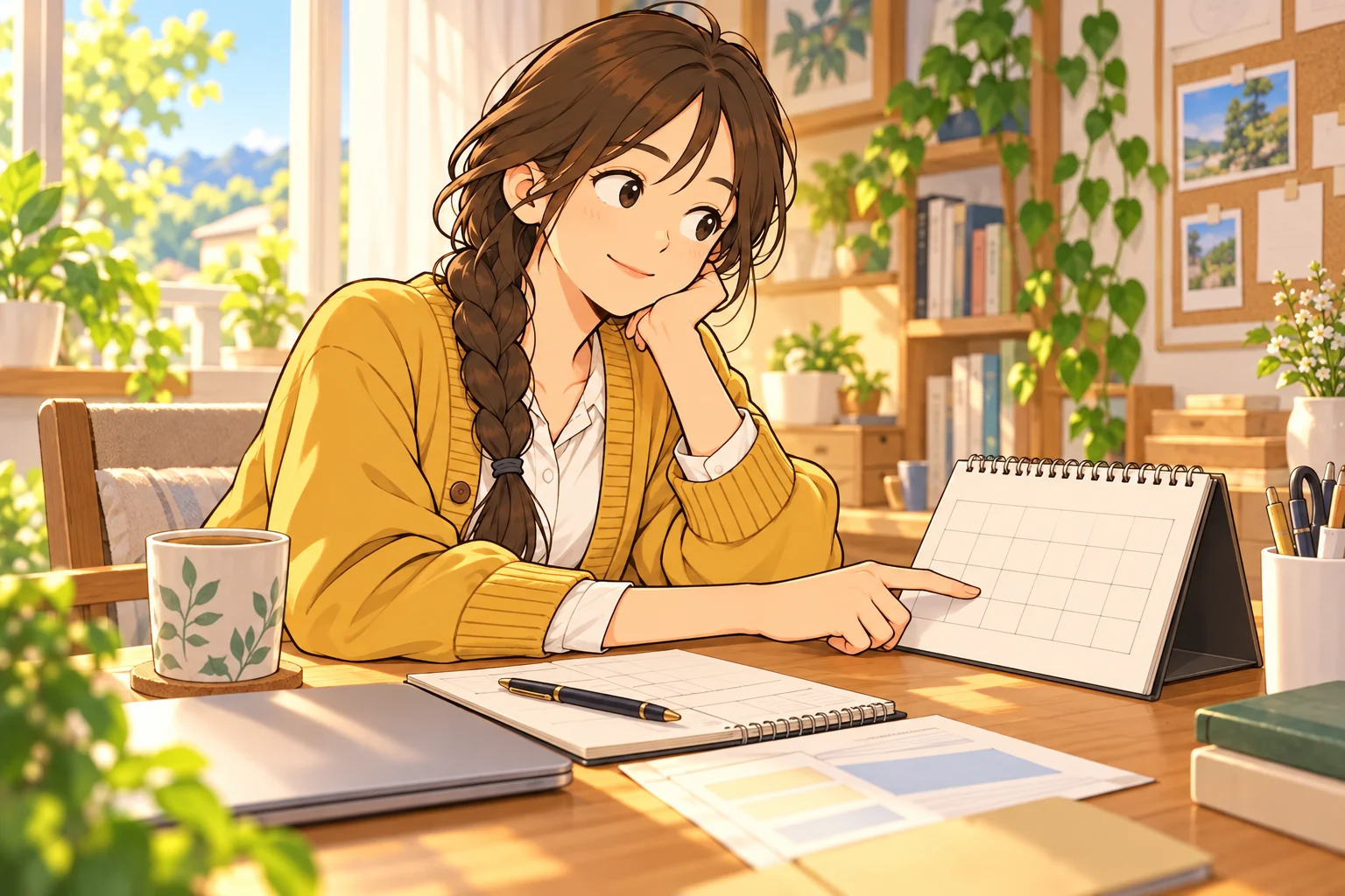 楓が奨学金の返還予定を確認し、完済時期と毎月の支払いを分けて考える