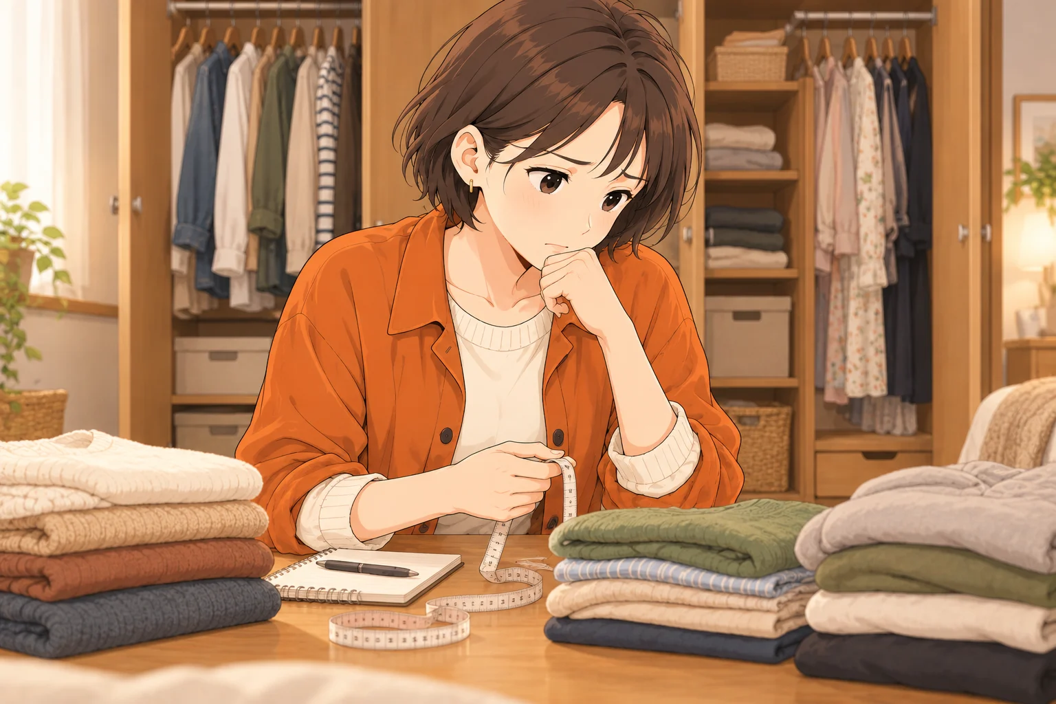 二人分の服があるクローゼットの前で収納場所を考える紗良