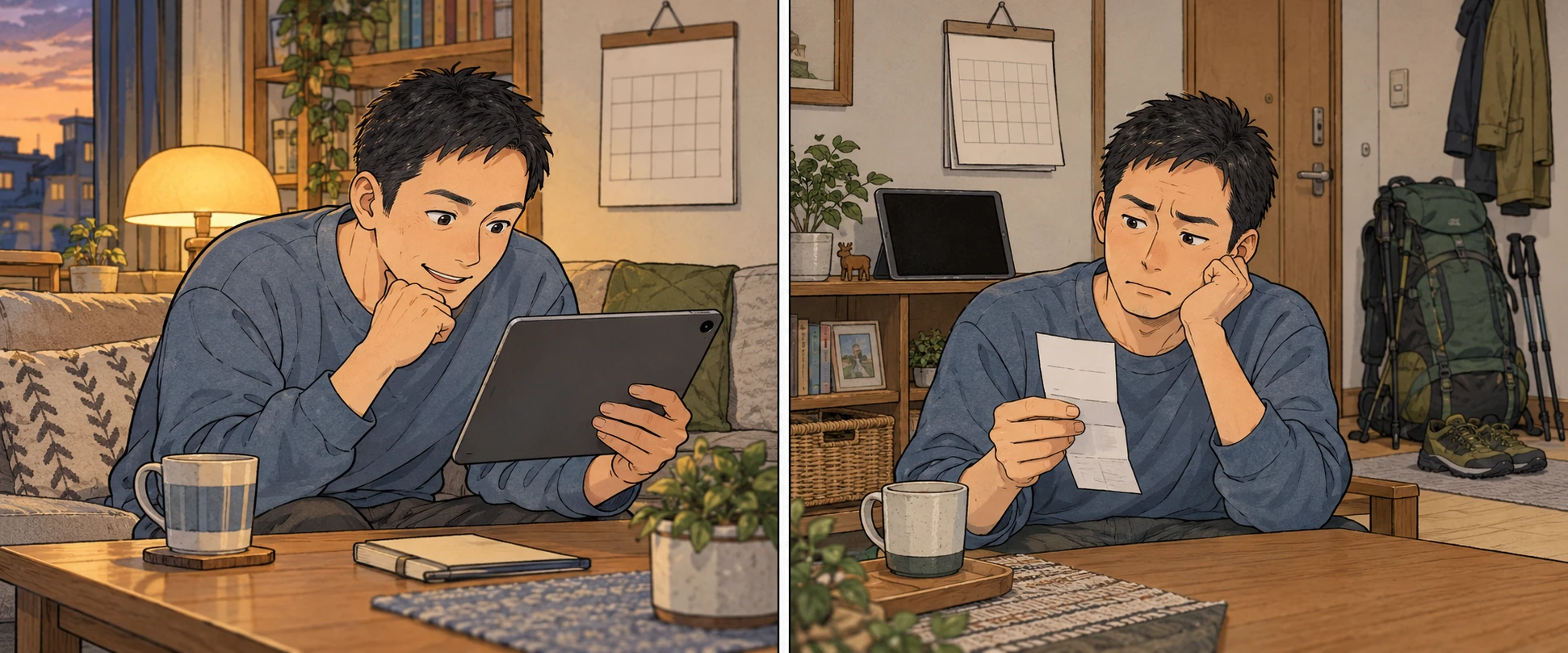 タブレットを楽しそうに使う男性。